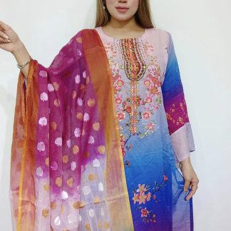 Maisoori cotton with orgenza katan dupatta ( Blue Shade )